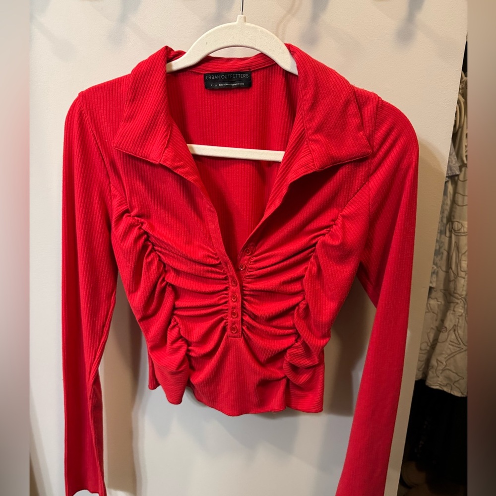 Urban Outfitters Red Ruched Longsleeve